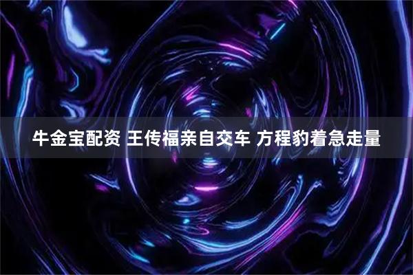 牛金宝配资 王传福亲自交车 方程豹着急走量